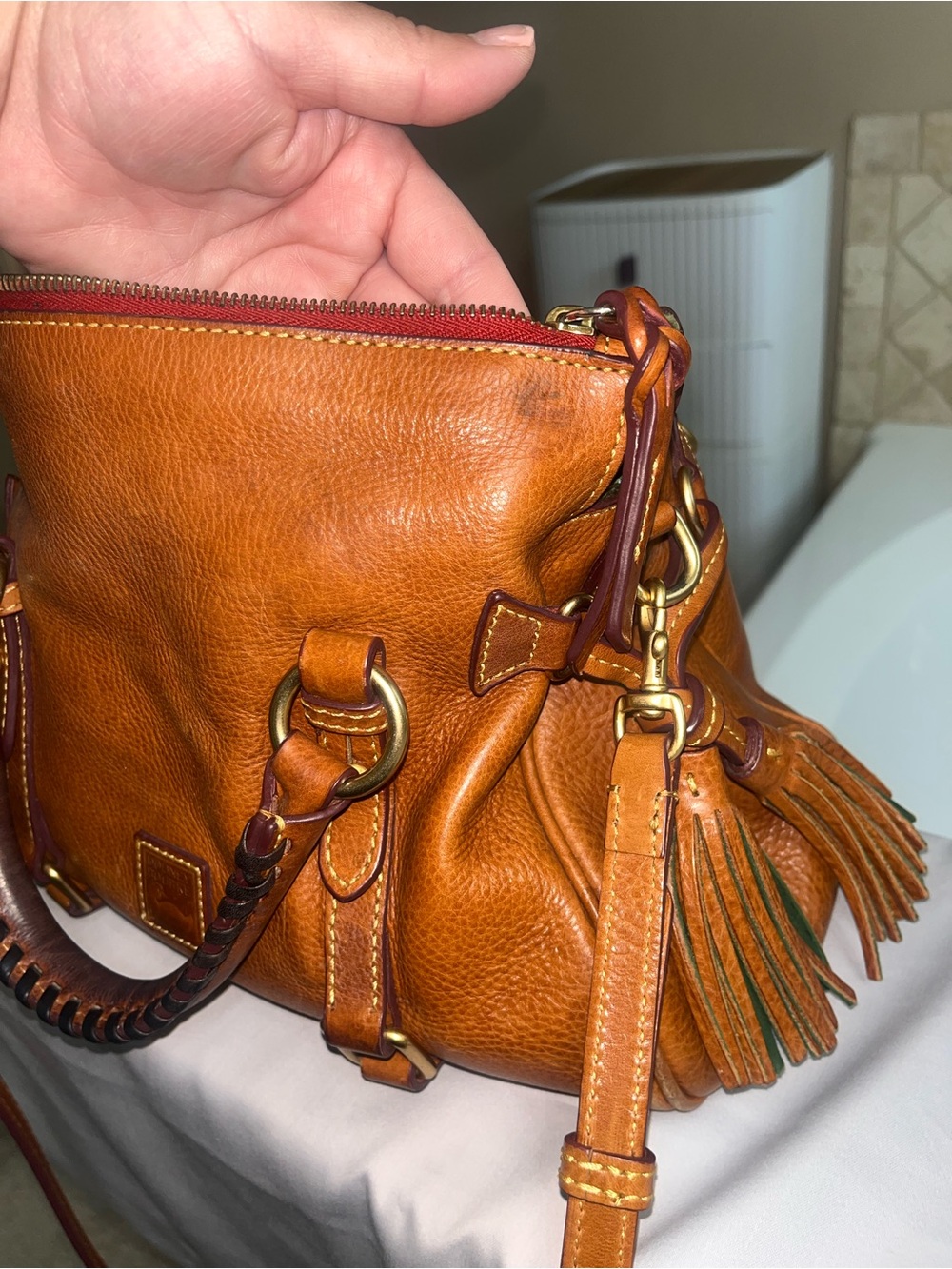 Dooney & Bourke Florentine Cognac Satchel with Tassel - Picture 6 of 16